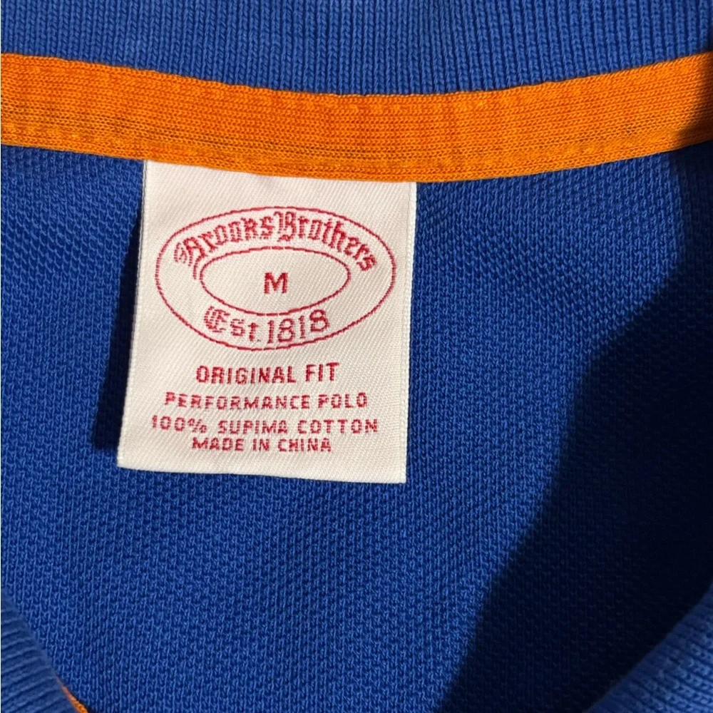 BROOKS BROTHERS Cobalt Blue Orange Logo Supima Cotton Short Sleeve Polo Size M